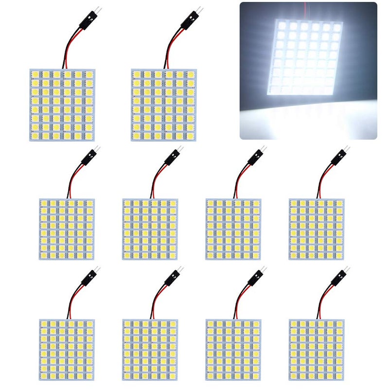 GLL Super White 5050 48-SMD LED Panel Dome Lamp Auto Car Interior Reading Plate Light Roof Ceiling Interior Wired Lamp + T10 BA9S Festoon Adapter-10PCS - Image 1